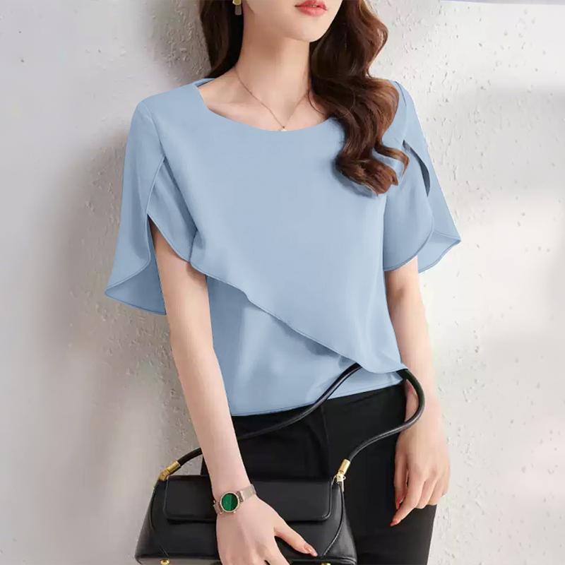 

ZANZEA Женская летняя блузка свободного покроя с круглым вырезом и коротким рукавом 5XL синий