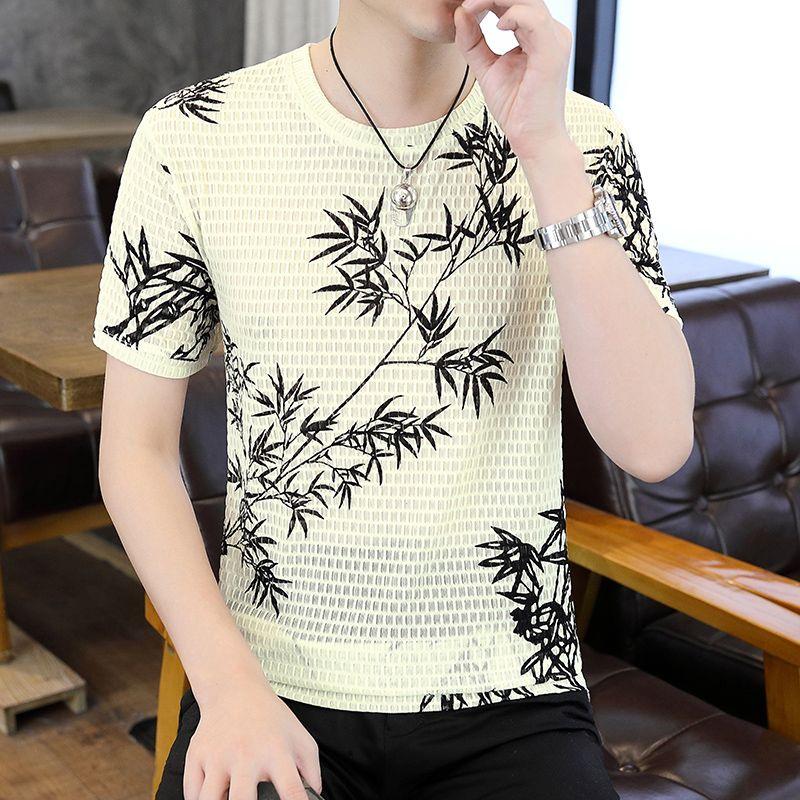 Summer Ice Silk Short-sleeved T-shirt New Casual Versatile Round Neck T-shirt for Men's Thin Style Without Trace