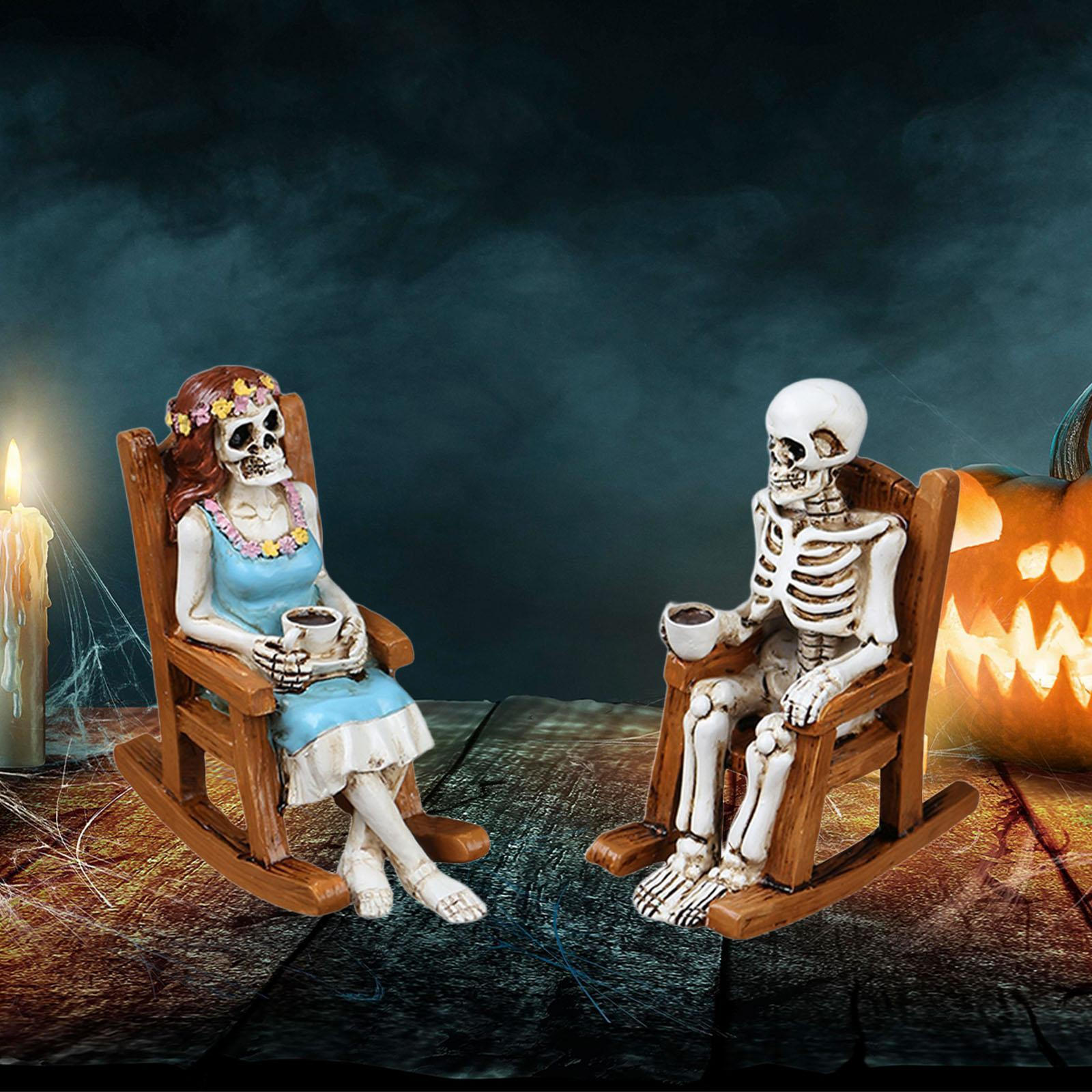 

2x Фигурки скелетов Декоративные статуэтки Украшение на Хэллоуин Настольные украшения для книжной полки стола