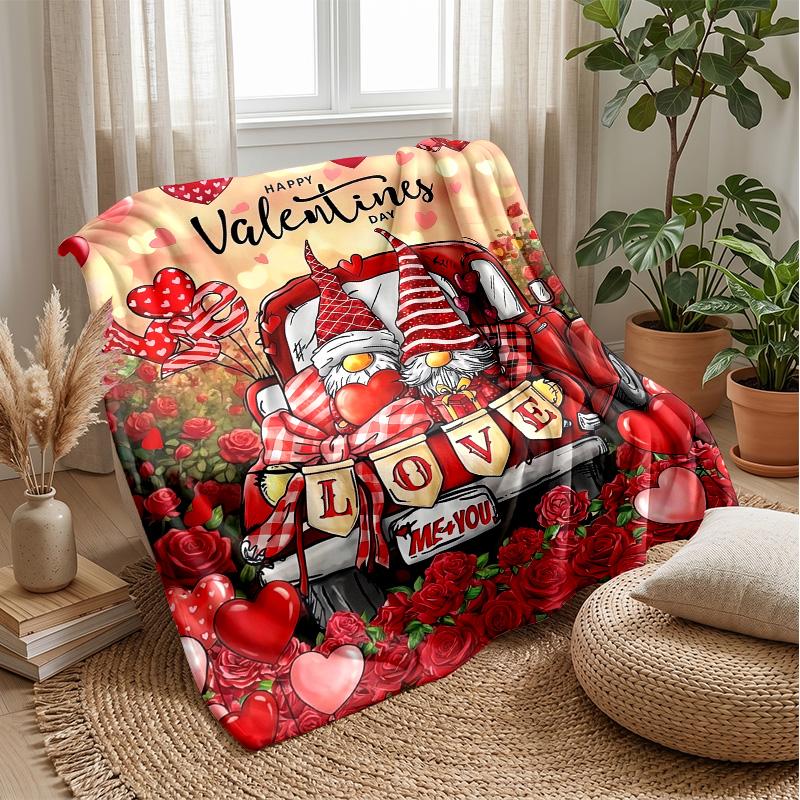 Valentine Gnome Love Truck Theme blanket Lightweight Warm Flannel Blanket Decorative Throw Blanket for Home Decoration
