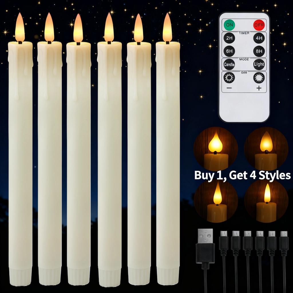 Rechargeable Flameless Tea Light Candles with Remote & USB Charging Cable Timer LED Flickering Plastic Votive Tealight Candles