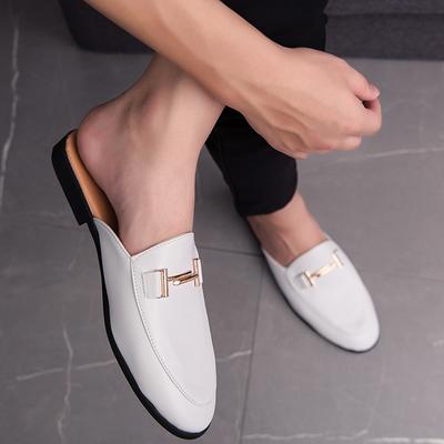 Fashion Fashion Men's Slip-on Half Slippers 2025 High Quality Leather Men Shoes Classic Mules Non-slip Half Shoes Summer White Moccasins