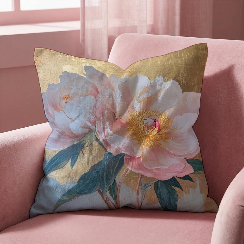 Pink Peony Flowers Cushion Cover Multi-Scene Pillow Cover for Home & Car - Reversible, Soft & Durable for Daily Use