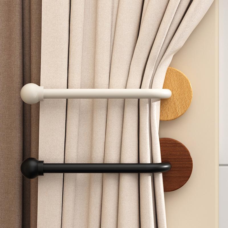 Solid Wood No-Drill Curtain Tieback & Hook - Windproof Holder for Windows & Doors