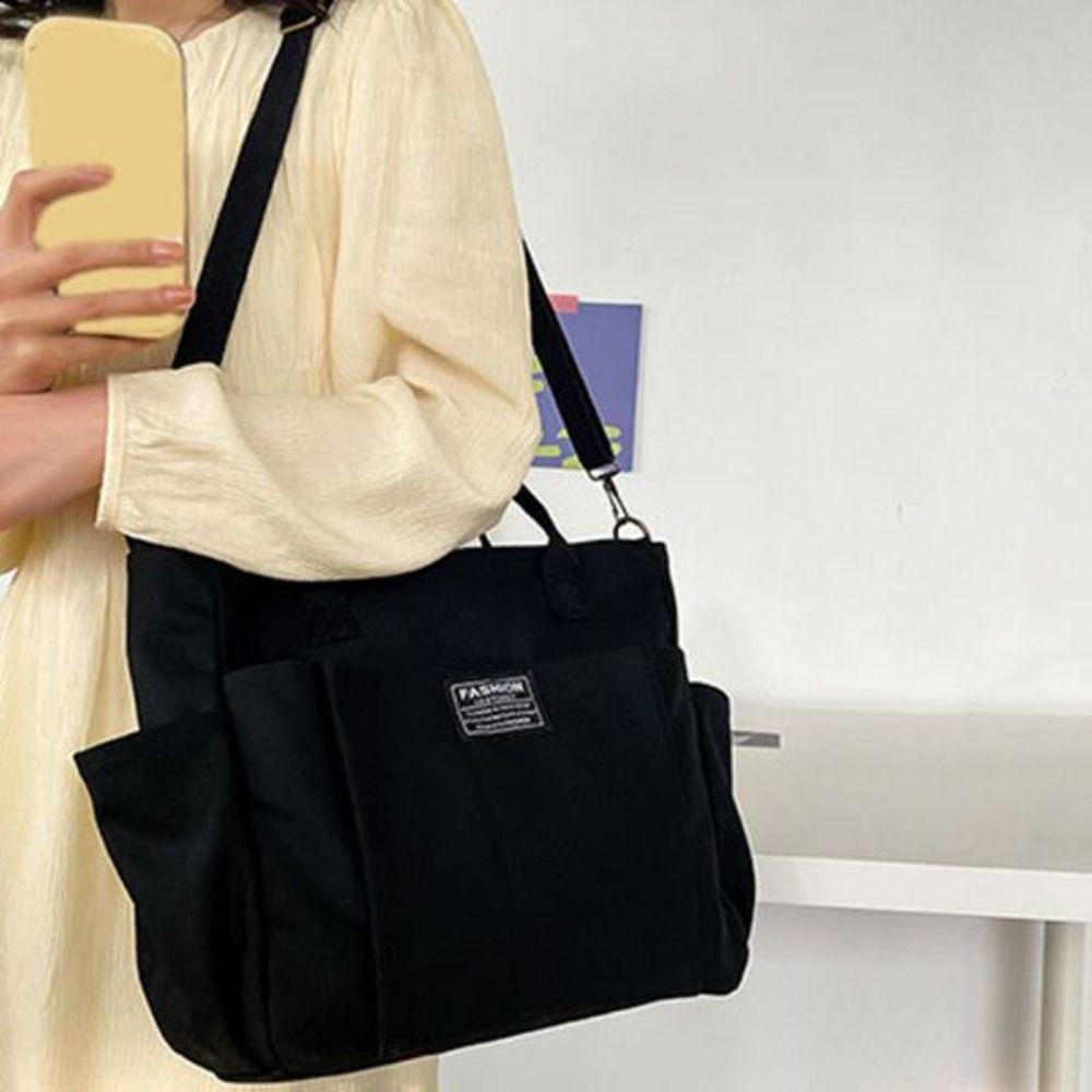 Large Capacity Shopping Bag Casual Mommy Bag Multi-pocket Canvas Tote Bag Streetwear