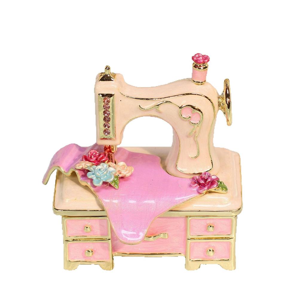 metal craft sewing machine enamel ornament trinket box jewelry box decoration, desktop small decor birthday gift