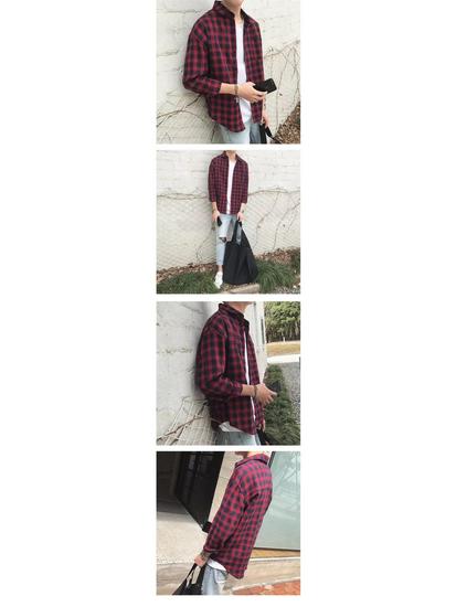 Men's Korean-Style Plaid Shirt - Long Sleeve, Loose Fit, Trendy Autumn Jacket