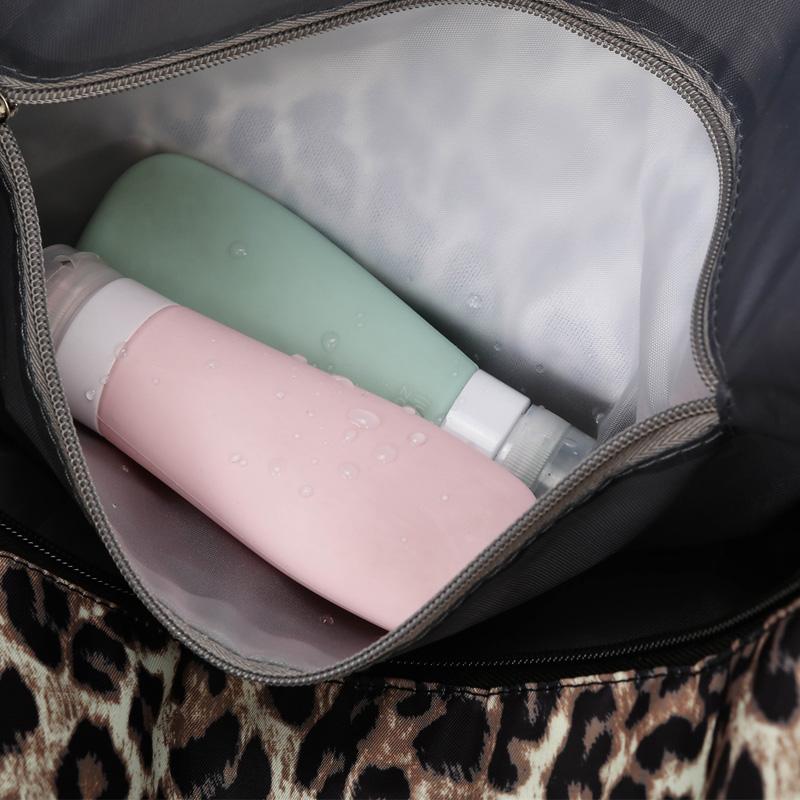 Large Capacity Leopard Print Travel Duffel Bag with Multiple Compartments, Shoe Compartment, Durable Nylon Casual Sports Gym Bag for Women