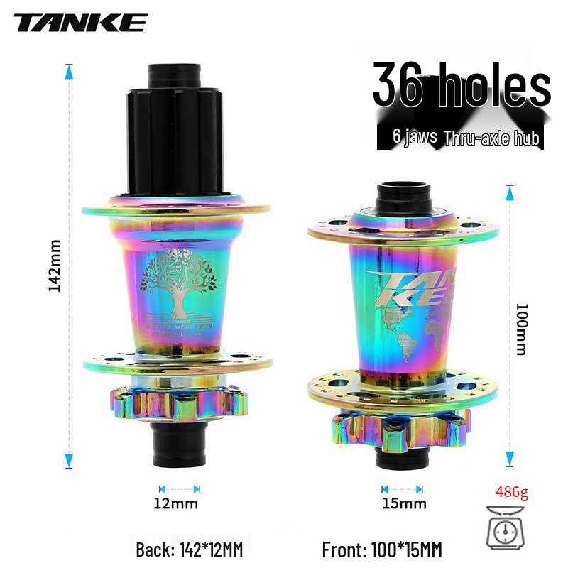 TANKE Mountain Bike 4-Bearing Hub: Quick Release Thru Axle, Iridescent Aluminum Alloy.