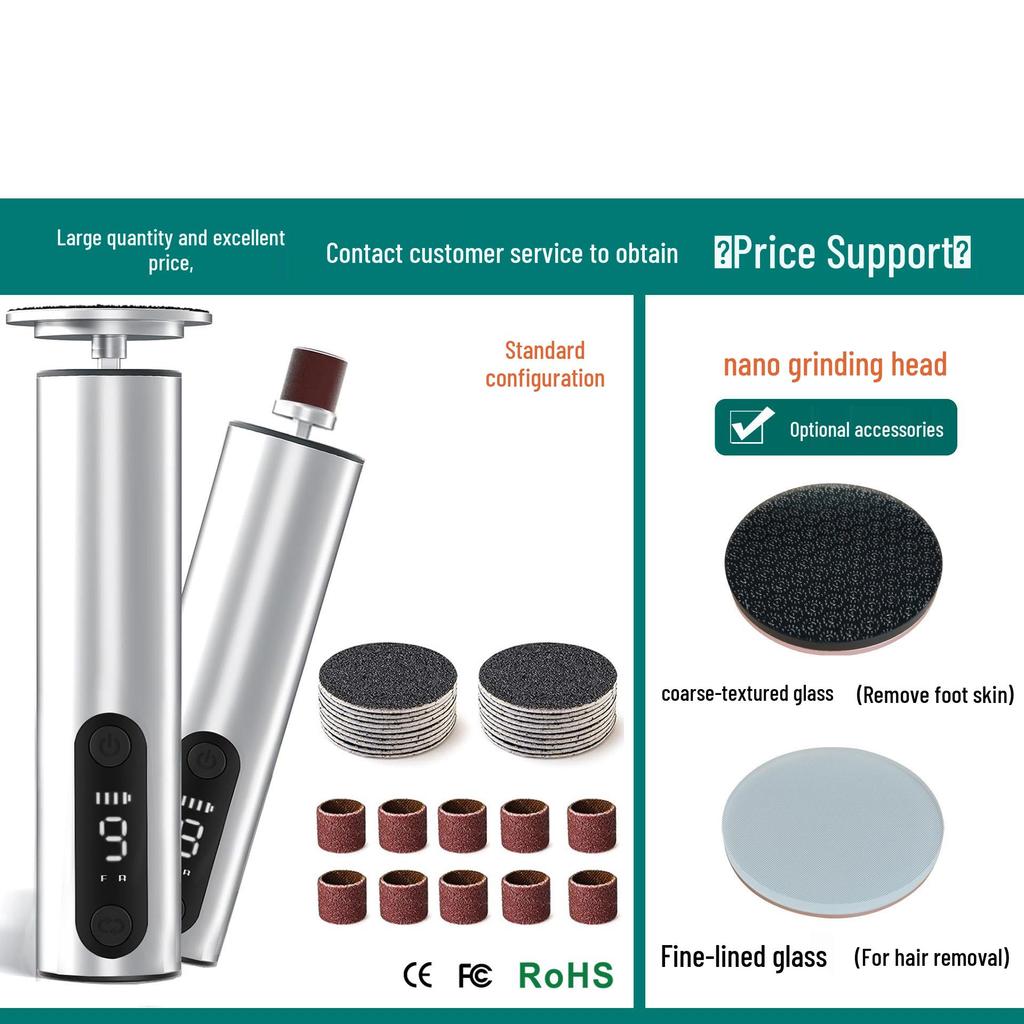Rechargeable Electric Foot Scrubber & Grinder with Screen Display - Dual Function Pedicure/Manicure Tool with New Metal Body