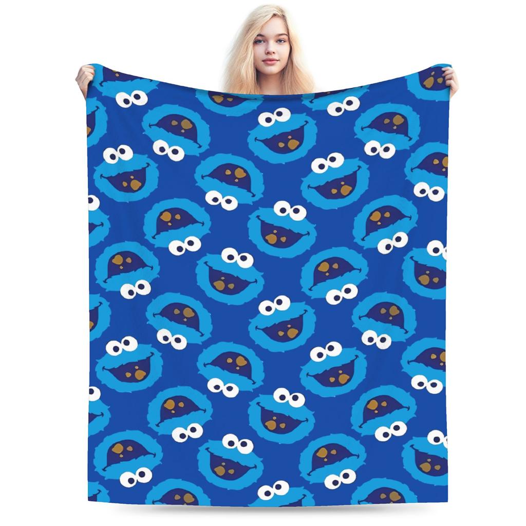 S-Sesame Street Elmo Cookie Wool Blanket Sesame Street Cartoon Comedy Funny Throw Blanket for Home 125*100cm Bedspreads