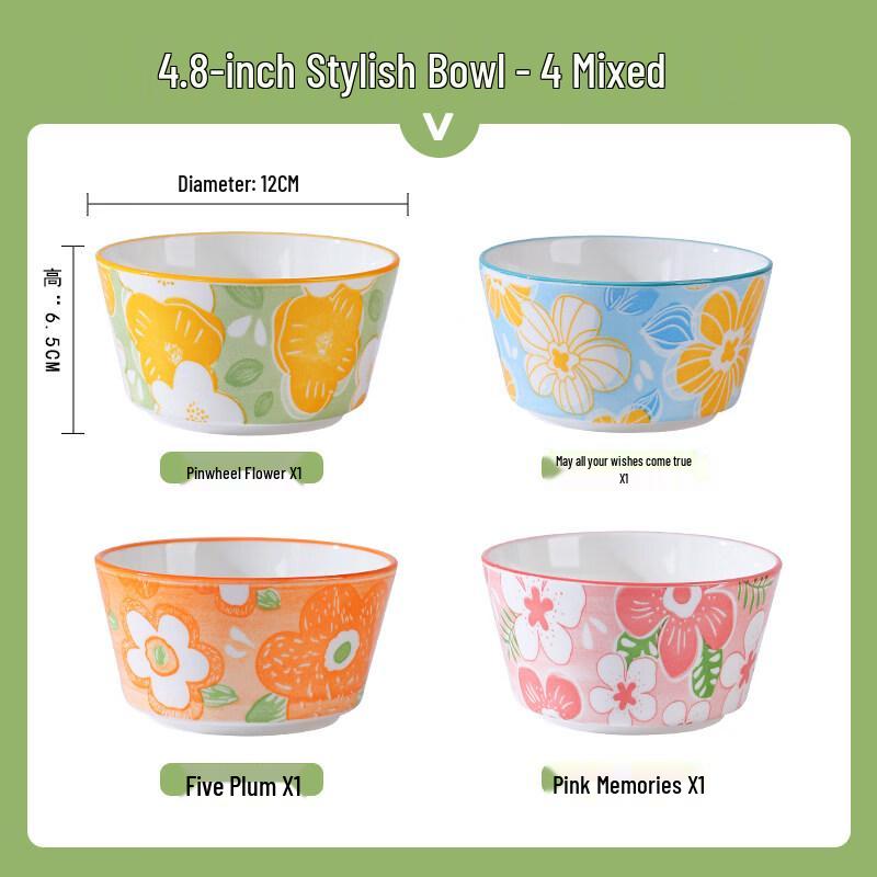 Japanese Style Floral Ceramic Bowl
