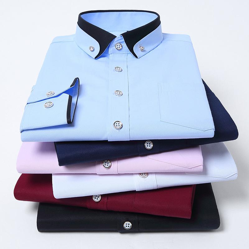 Men's Color Block Stretch Long-Sleeve Non-Iron Business Casual Shirt