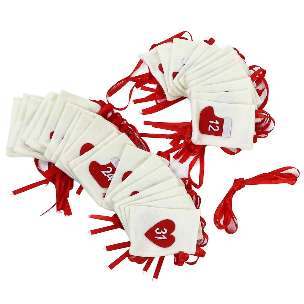 Christmas Advent Calendar Bags 31 Days Hanging Countdown Felt Gift Pockets for Party Festival Decoration