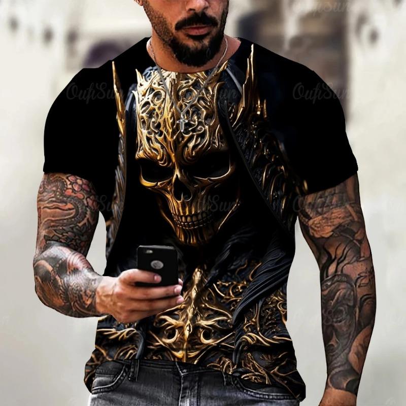 Summer Men'S T-Shirt Retro Horror 3D Skull Print Classic Casual O Neck Short Sleeve Fashion Loose Oversized Top T Shirt For Men