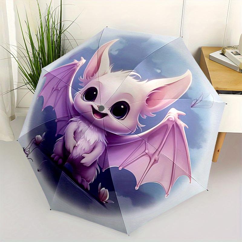 

1pc Cute Purple Bat Automatic Folding Umbrella - 3 Folding Design, Vivid Cartoon Pattern, Suitable for Outdoor Activities, A Gift for Fans In All