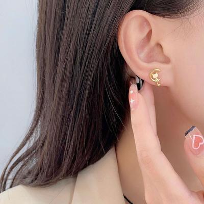 Kolczyki Księżycowy Kot Są Wykwintne, Słodkie, Urocze, Dziewczęce Kolczyki Lekki Luksus Niszowy Design