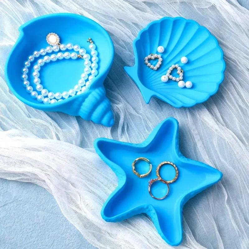 Top Quality Starfish Dish Silicone Mold Starfish Jewelry Storage Tray Gypsum Mold DIY Shell Conch Flowerpot Concrete Resin Mold