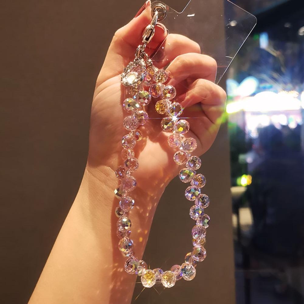 Stylish Glitter Crystal Bead Pendant Detachable Transparent Crystal Bead Keychain Colorful Bag Pendant for Women Girls