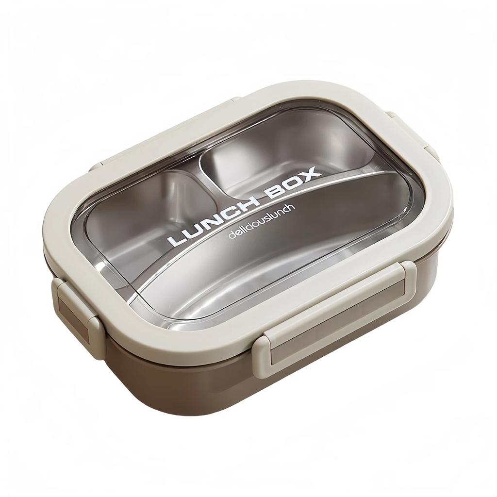 Edelstahl Lunchbox 3 Fächer Lunchbehälter mit auslaufsicheren Deckeln 23,7x17,3x6,6cm Blau,Gelb,Orange,Braun,Rosa,Grün