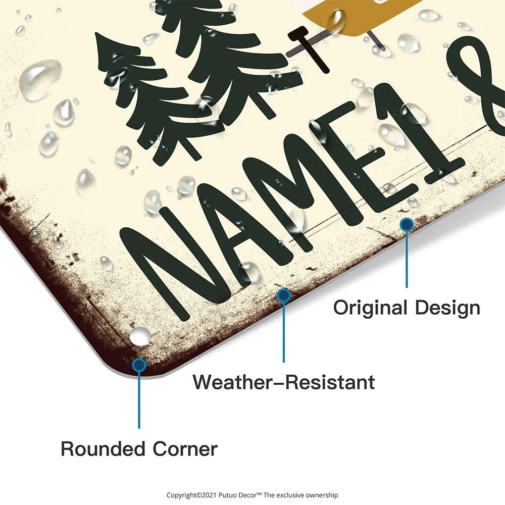 Personalized Campsite Welcome 2D Flat Metal Tin Sign Custom Text Date Available Rustic Wall Decor Gift for Wedding Anniversary