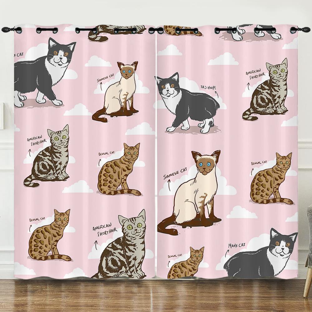 Curtain Cartoon Animal Animation Kitten 3D Digital Printing Blackout Curtain 3D Three-Dimensional Printing