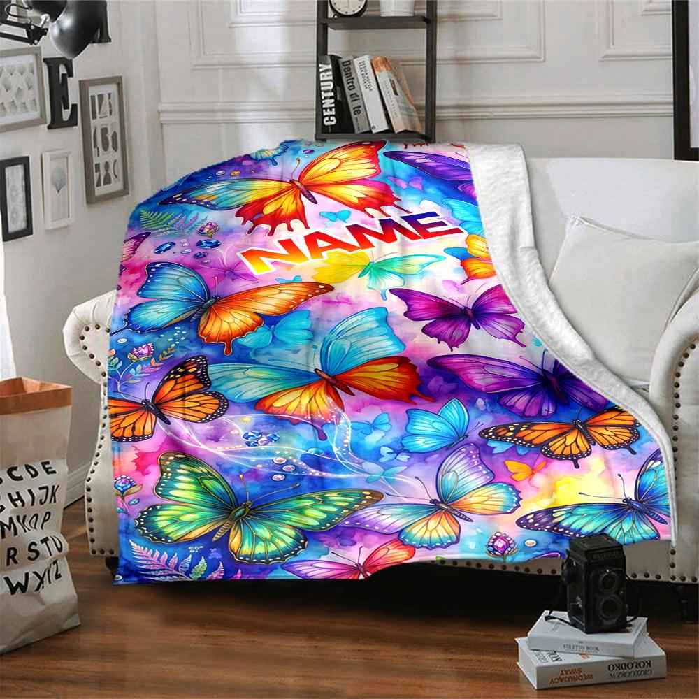 Butterflies Home Customize Your Name Blankets Soft Lightweight Comfortable All Season Multi Use Throw Perfect For Picnic Sofa Office Bed Living Room