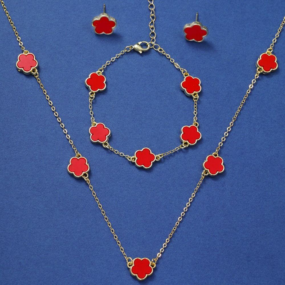 

Набір ювелірних виробів з нержавіючої сталі Браслет з квіткою сливи Нове намисто червоний