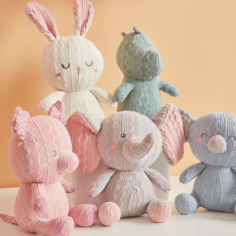 Rabbit Toy Knitted Elephant Pig Plush Baby Comforter Doll Home Decoration Gift