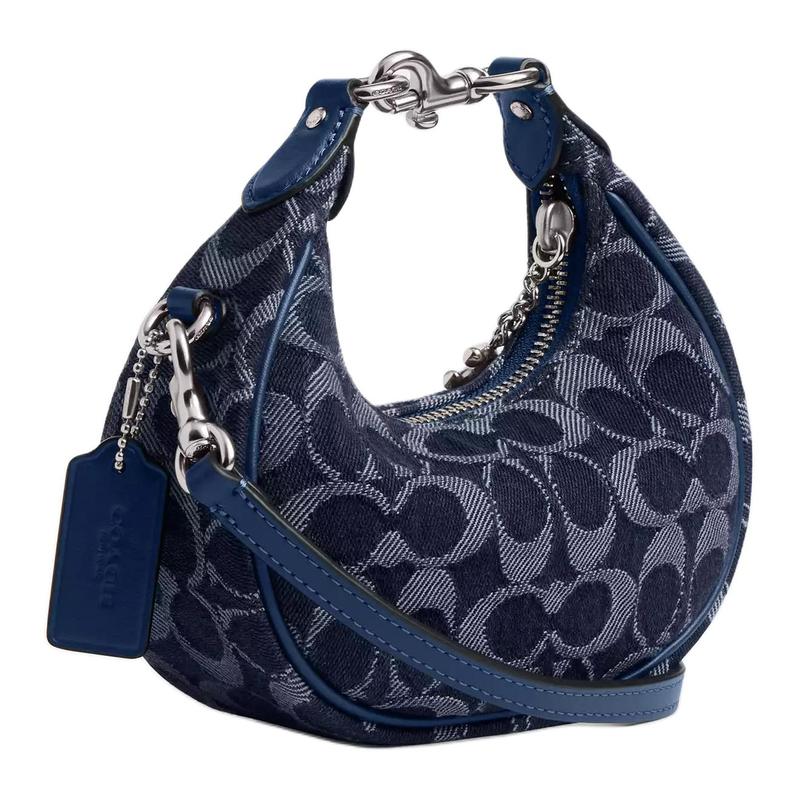 Coach JONIE 15 Logo Print Silver Hardware Signature Denim Shoulder Crossbody Tote Mini Women's Blue