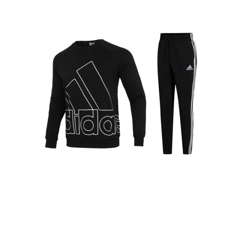 

Adidas Logo Print American Vintage Sweatshirt Comfortable Striped Long Pants Casual Sports Suit Men sweatshirt, pants, suit Black GK8995+HB5085 S