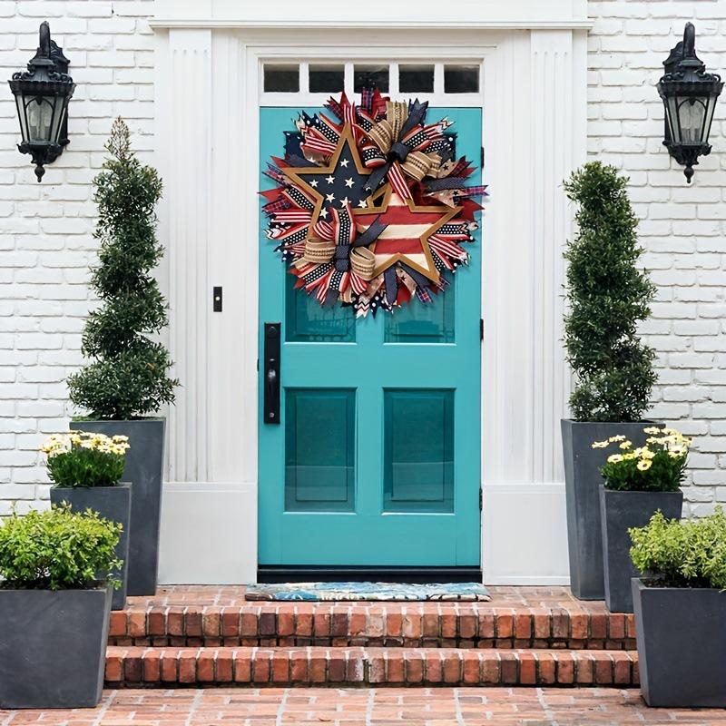 Patriotic Independence Day Wooden Door Wreath for Outdoor Home Decoration