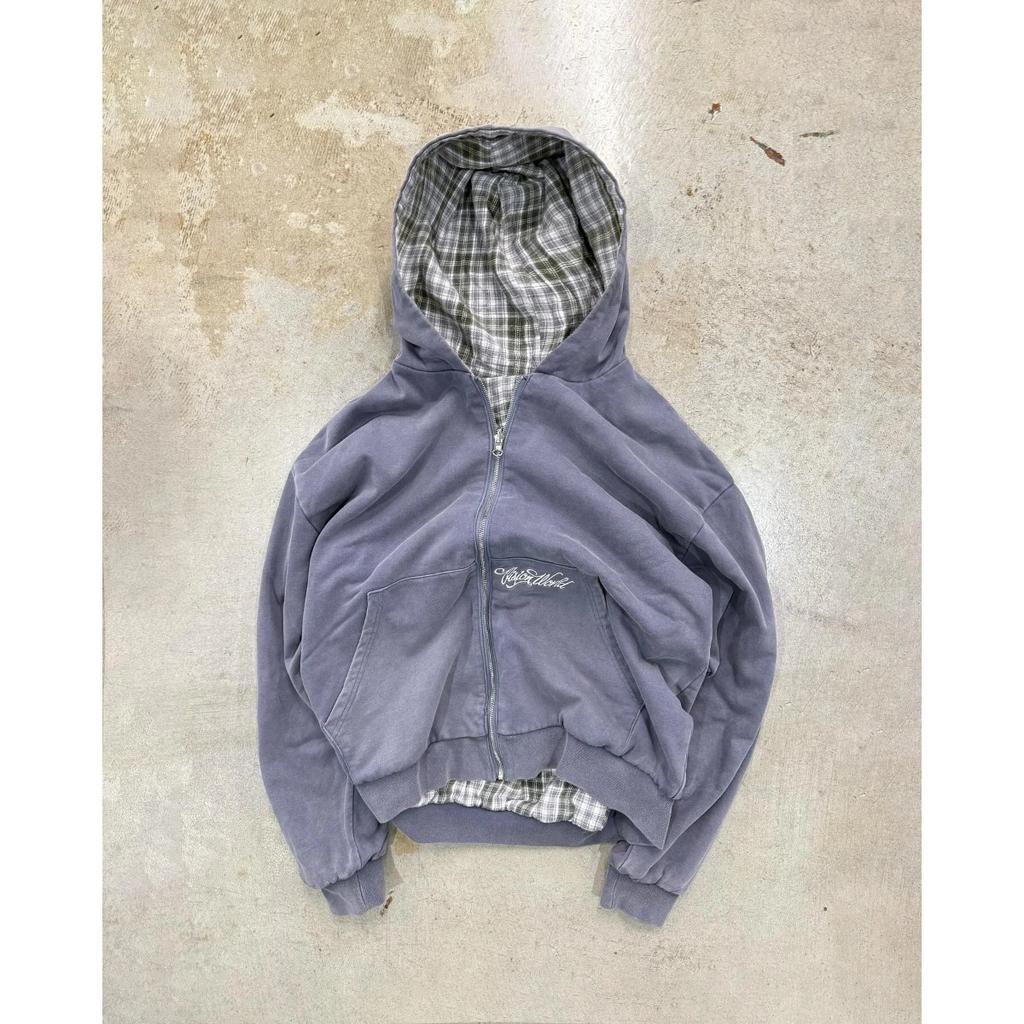 STREETRICH Herbst und Winter Neu Amerikanischer Retro Stehkragen, Vorne und Hinten Locker Arbeitskleidung, Karierte Kapuzenjacke