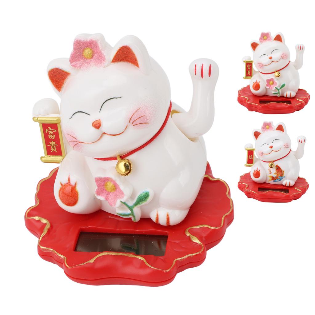 Solar Fortune Cat Vivid Lovely Chinese Cat Solar Powered Waving Arm Lucky Cat for Home Office and Ca
