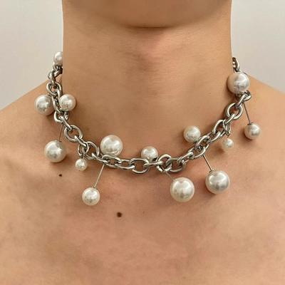Chaîne Personnalisée Style Punk Collier Perles Imitation, Tendance Femme Accessoires Fête de Fête Cadeau