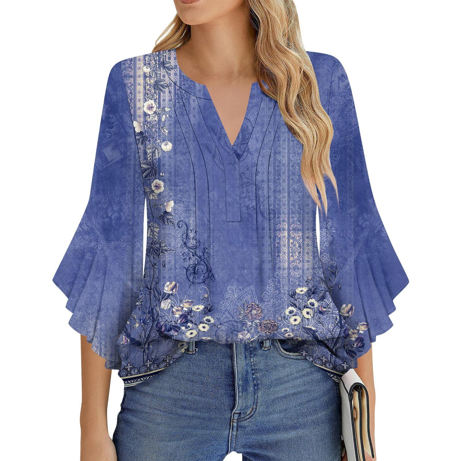 

Женская Мода Повседневная Плиссированная Футболка с V-образным Вырезом Однотонная Рукав Три Четверти Элегантный Топ L фиолетовый