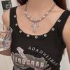 Gothic Punk Hollowed-out Cross Zircon Pendant Imitation Pearl Beaded Necklace for Women Hip-hop Trend Charm Jewelry Accessories