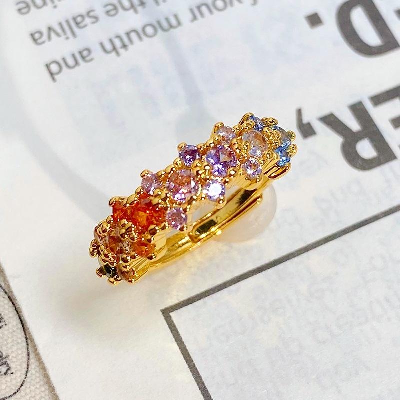 Medieval Vintag Dopamine Color Full Diamond Zir*****Pen Ring Niche Light Luxury High Sense Stacked Ring Woman