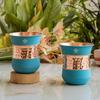 Copper Half Silk Finish Sky Blue Glass, 300 ML, Pure Copper Hammered Drinkware for Daily Use, Ayurvedic Health Benefits, Set of 2