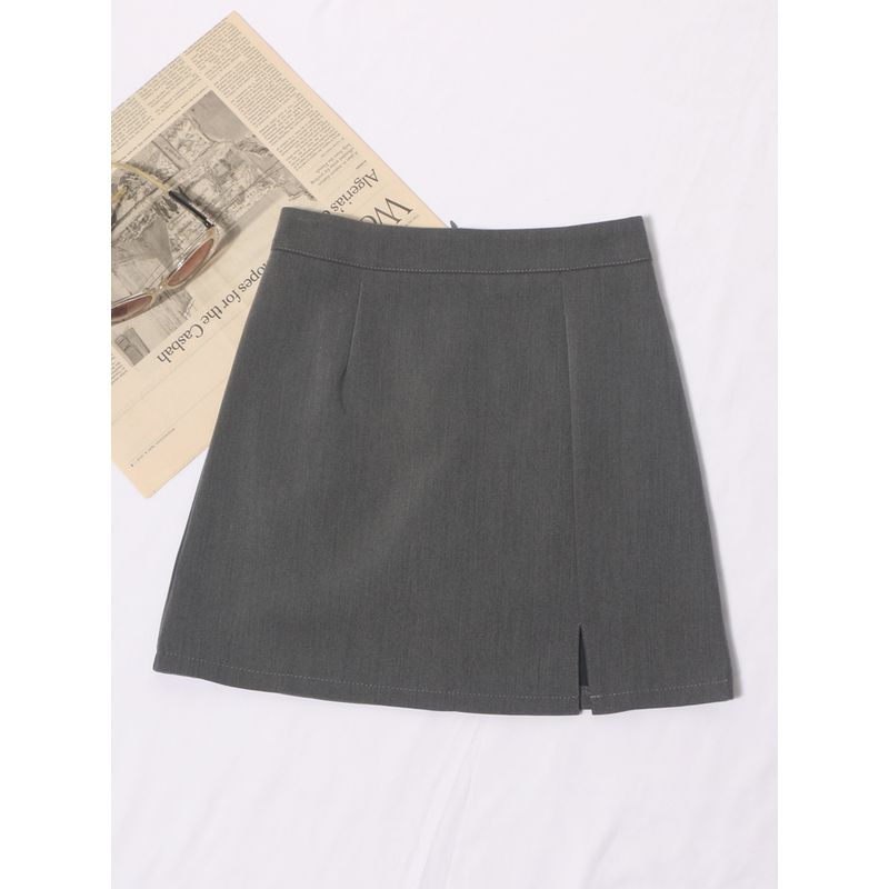 

Fashion Tape Split Korean Style Sense of Design Suit A- line Skirt Grey(There are safety pants]) XS(Size 25 Waist 60)