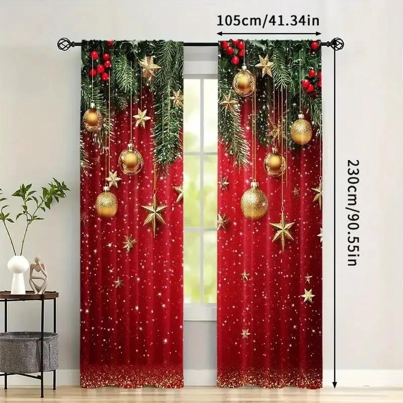 Set Of 2 Sparkling Golden Stars Curtains Designchristmas Materialpolyester Holiday Decor Home Curtain Made Polyester With Rod Pocket