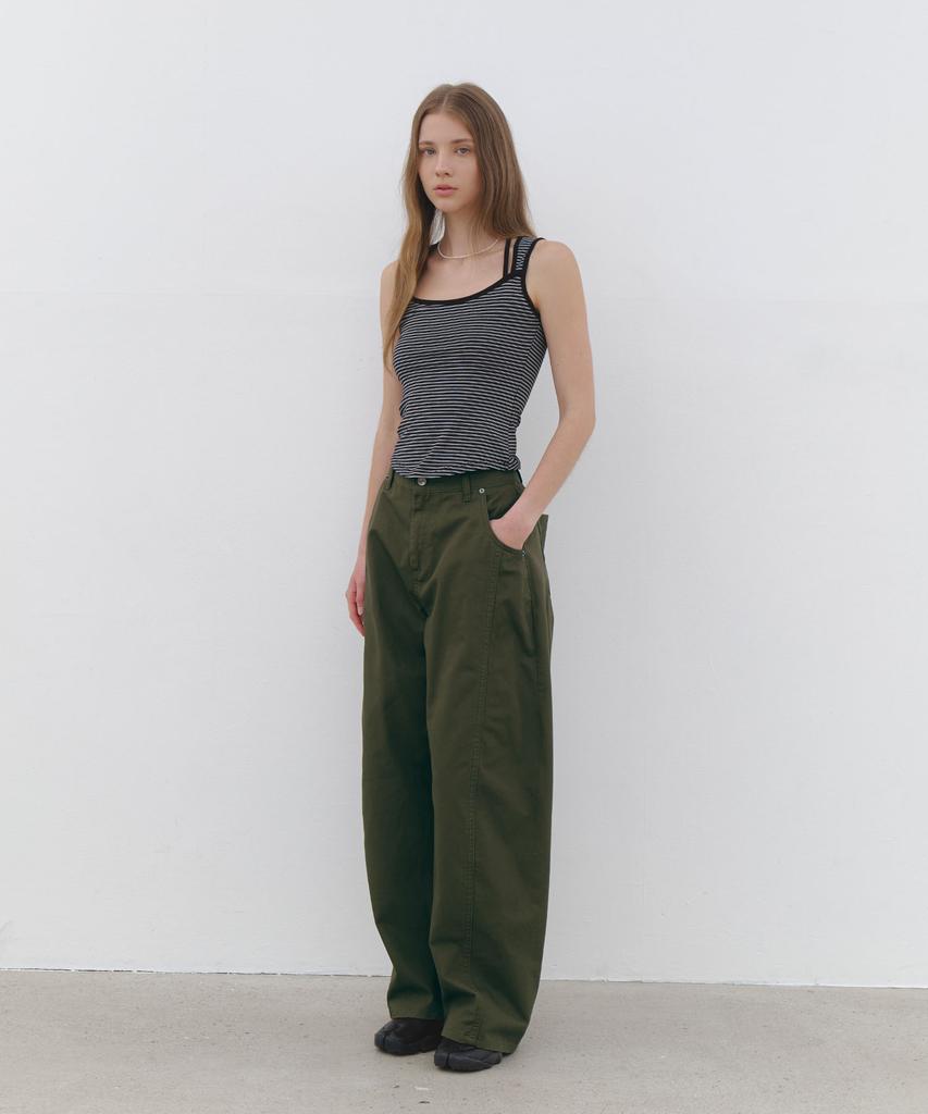 CLUNY Volume Curved Wide Cotton Pants - Khaki