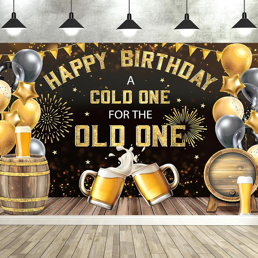 Beer Party Decorations Black Gold Happy Birthday Backdrop Men Photography A Cold One for The Old One Background Banner Supplies Polyester 100x70cm