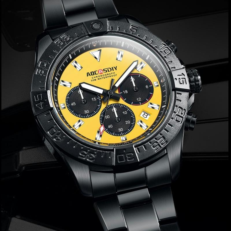 Business Watches For Men Chronograph Waterproof Wristwatch Quartz Multifunctional Stainless Steel Watch Gift