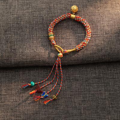 Niche National Style Tibetan Hand Rope Ethnic Style Retro Woven Fringed Colored Bell Bracelet Tibetan Style Accessories Women