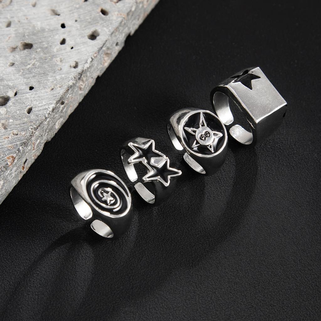 European and American Five-pointed Star Ring Men's High-end Hip-hop Niche Personality Ring Set Men's Jewelry
