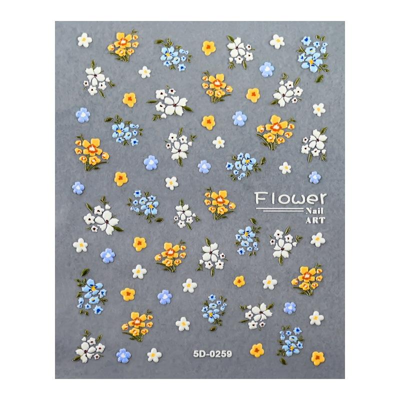 Small Fresh Flower Relief Nail Art Sticker Sweet Daisy Strawberry Flower Three-Dimensional Nail Decorative Sticker
