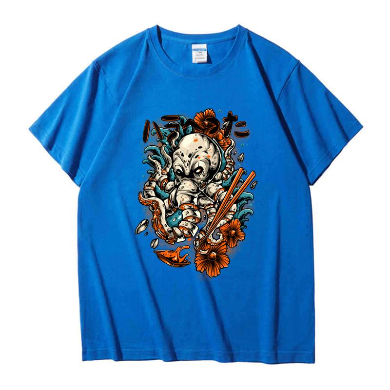 

220GSM Тяжелая футболка из 100% хлопка, футболка с принтом Octomonster, мужские повседневные базовые мужские топы с круглым вырезом, футболка