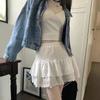 Women's Summer Casual Elastic Waist Short Tiered Skirts Solid Streetwear A Line Mini Skirt