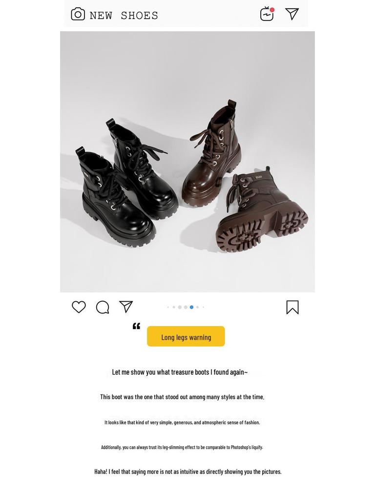 Women's British Style Lace-Up Ankle Boots - Genuine Leather, Thick Sole, Heightening, Autumn/Winter 2025